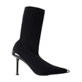 Alexander McQueen Pointed-Toe Ribbed Knit Heel Boot — Black