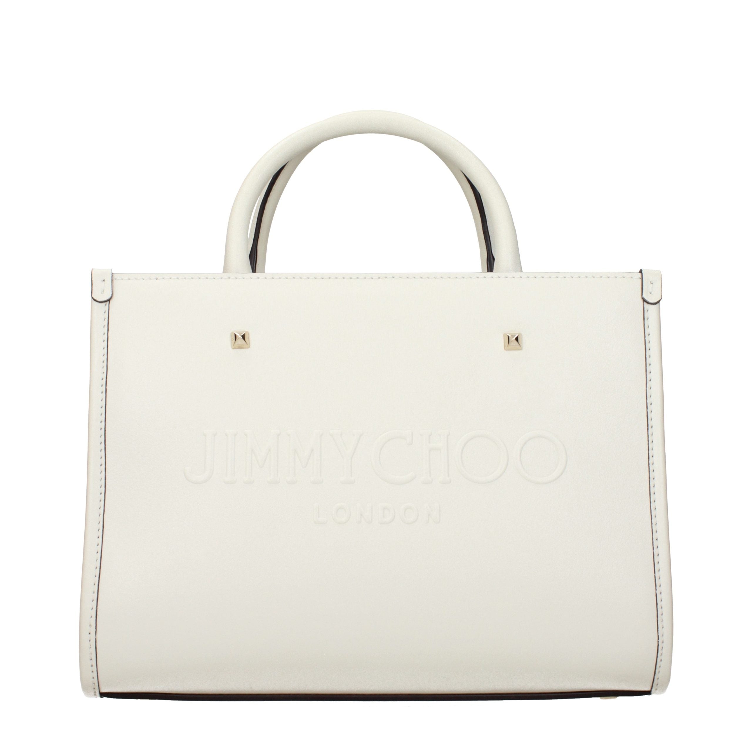 Jimmy Choo Logo-Embossed Leather Tote Bag — White