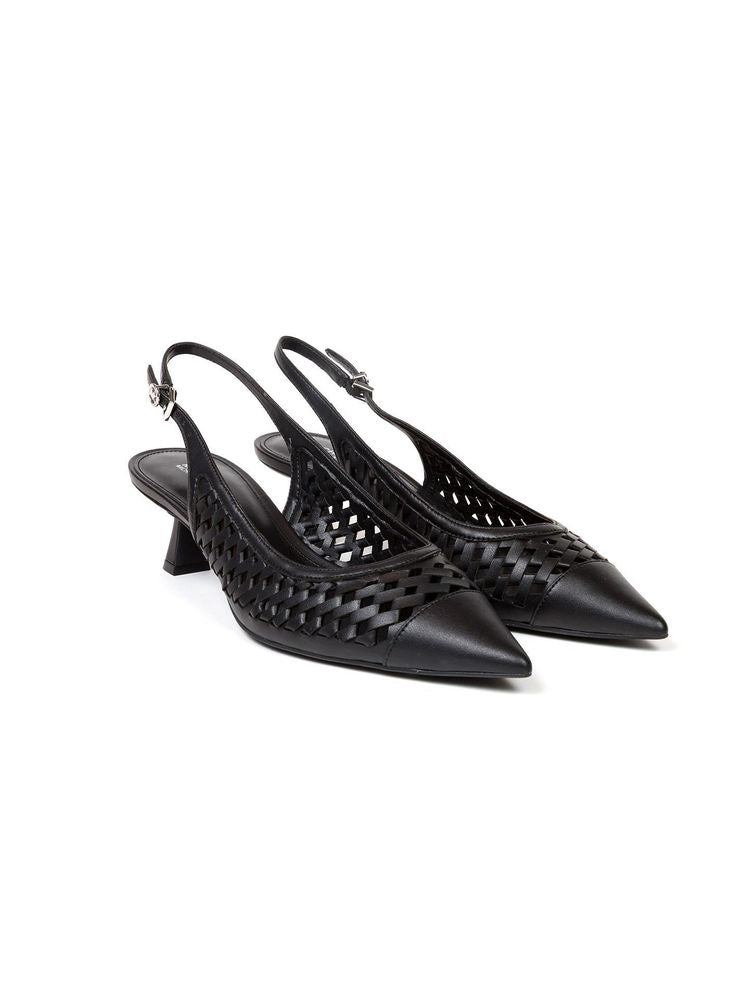 Michael Kors Woven Leather Slingback Heel — Black