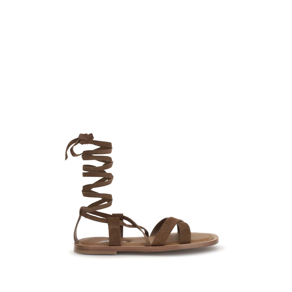 Miu Miu Gladiator Suede Leather Sandals — Brown