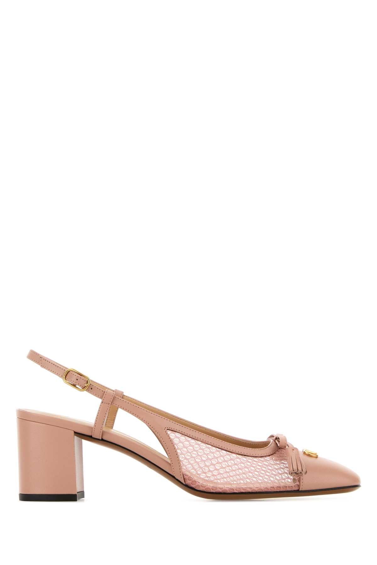Valentino Garavani Mesh-Paneled Slingback Heel — Pink