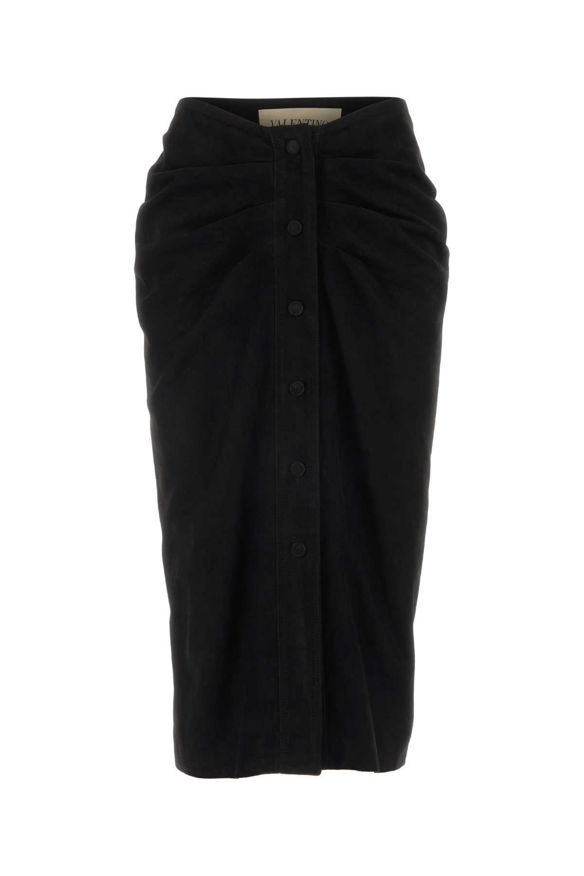 Valentino Garavani Leather Midi Skirt — Black
