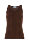 Prada Ribbed Cotton-Nylon Knit Tank Top — Brown