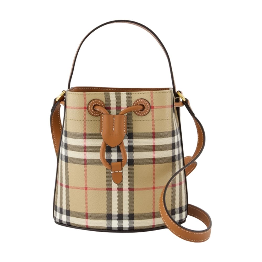 Burberry Checked Canvas Bucket Bag — Beige