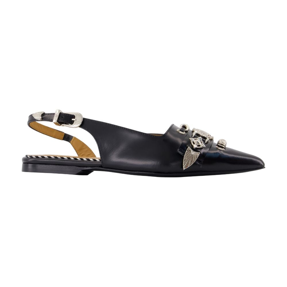 Toga Pulla Hardware-Embellished Calfskin Slingback Flat — Black
