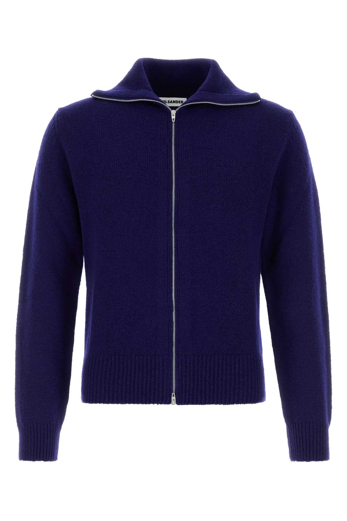 Jil Sander Wool-Nylon Zip Cardigan — Navy