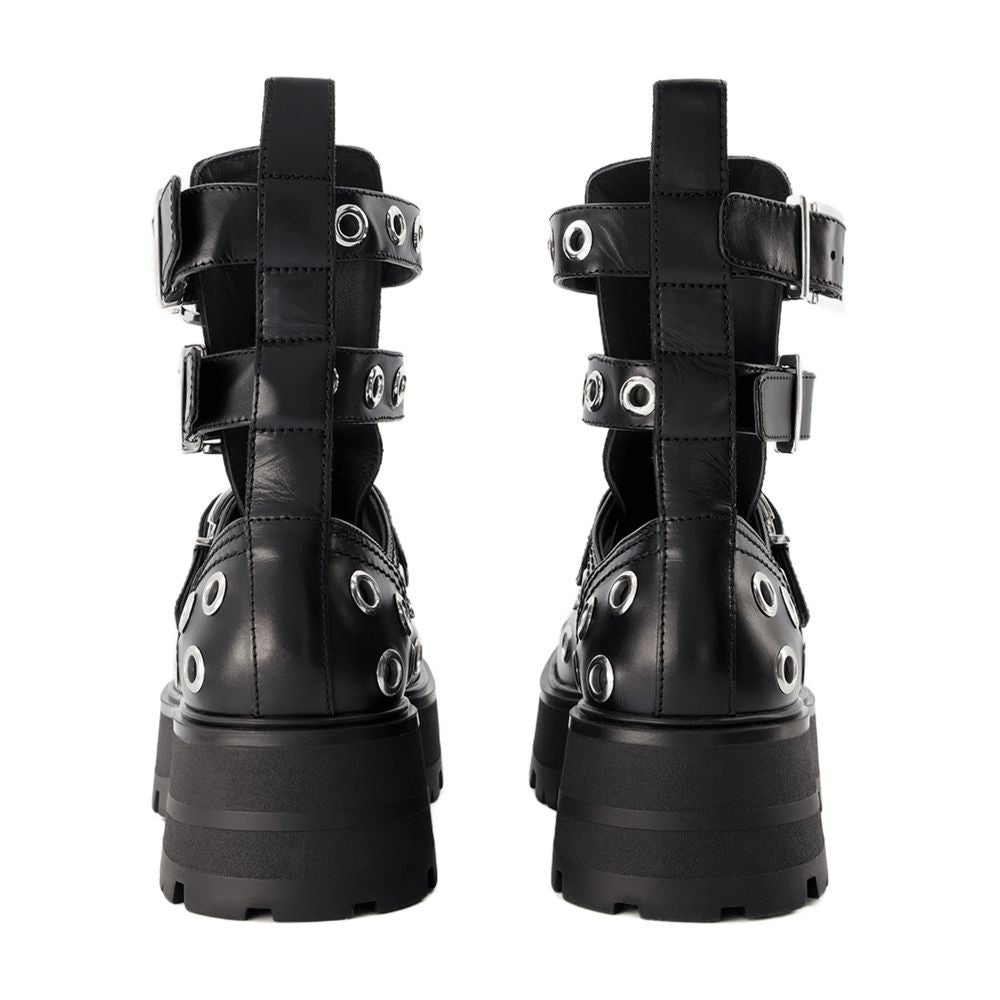 Alexander McQueen Eyelet-Studded Leather Ankle Boot — Black