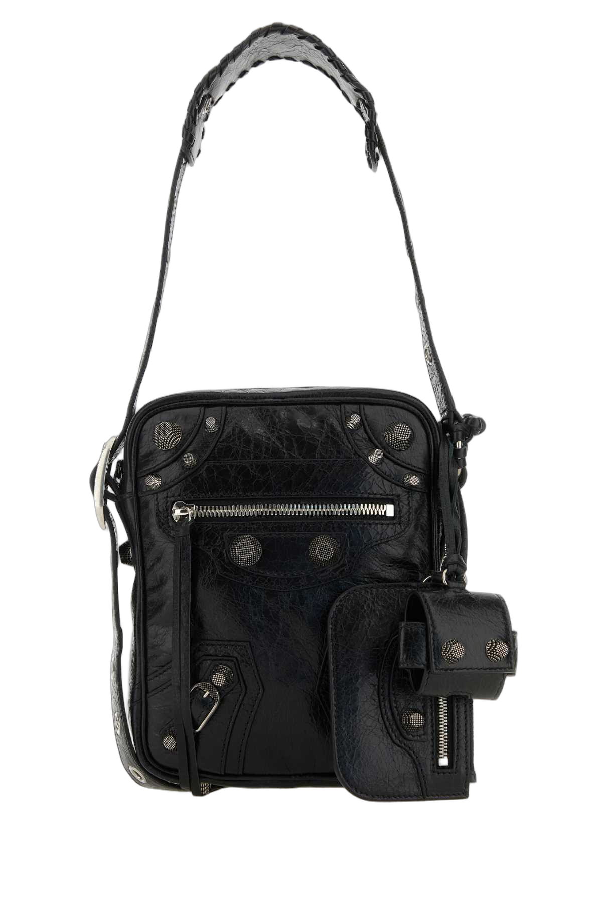 Balenciaga Leather Studded Shoulder Bag — Black
