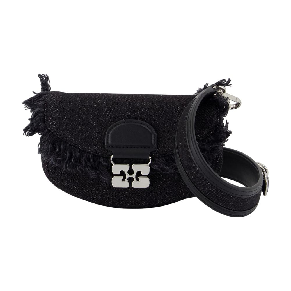 Ganni Cotton Textured Wallet — Black