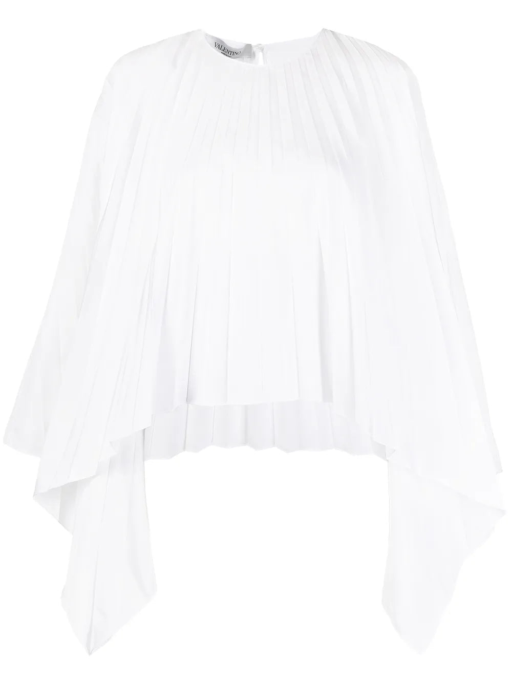 Valentino Pleated Bell-Sleeve Blouse — White