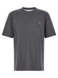Brunello Cucinelli Logo-Embroidered Cotton T-Shirt — Gray
