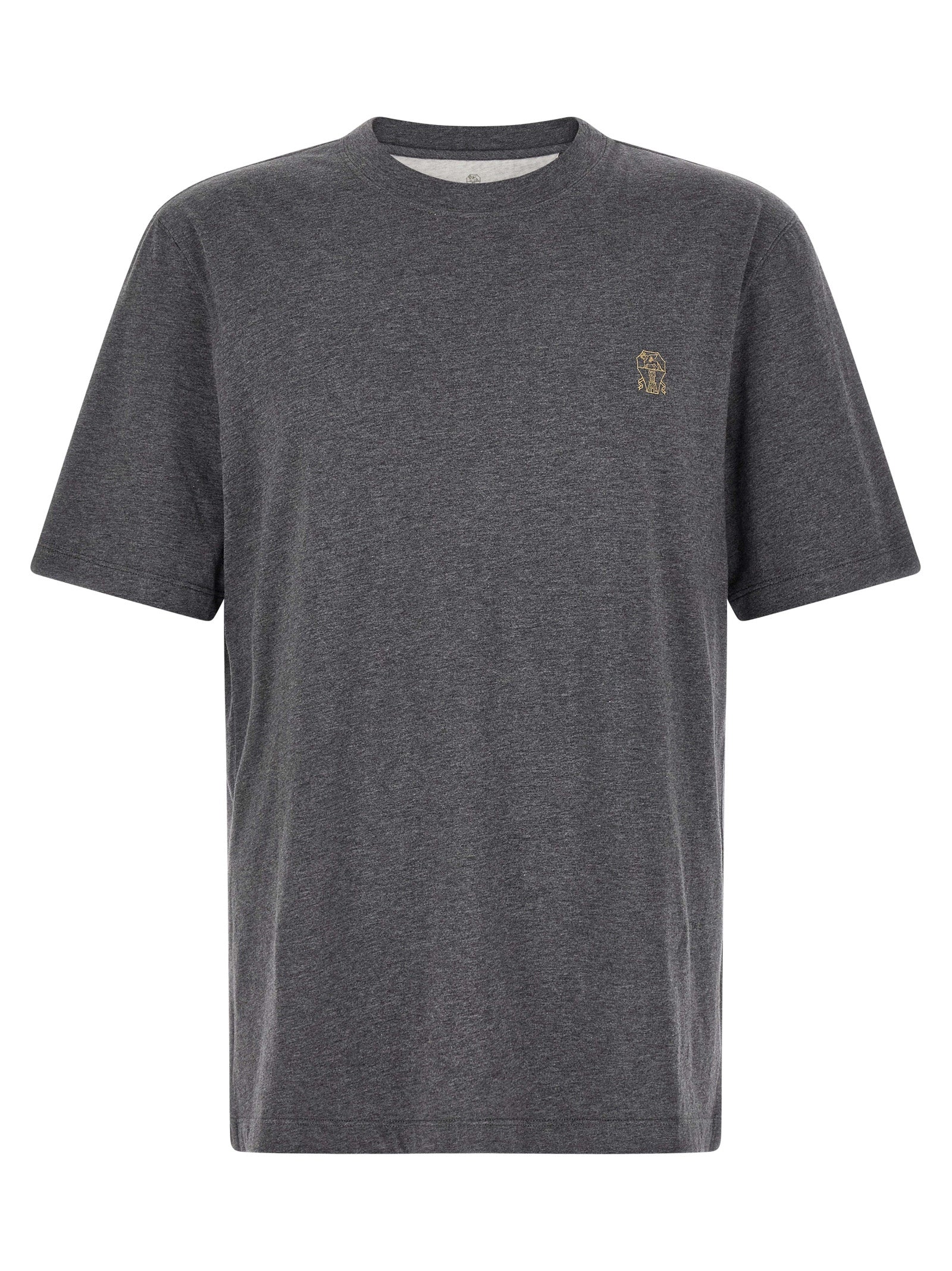 Brunello Cucinelli Logo-Embroidered Cotton T-Shirt — Gray