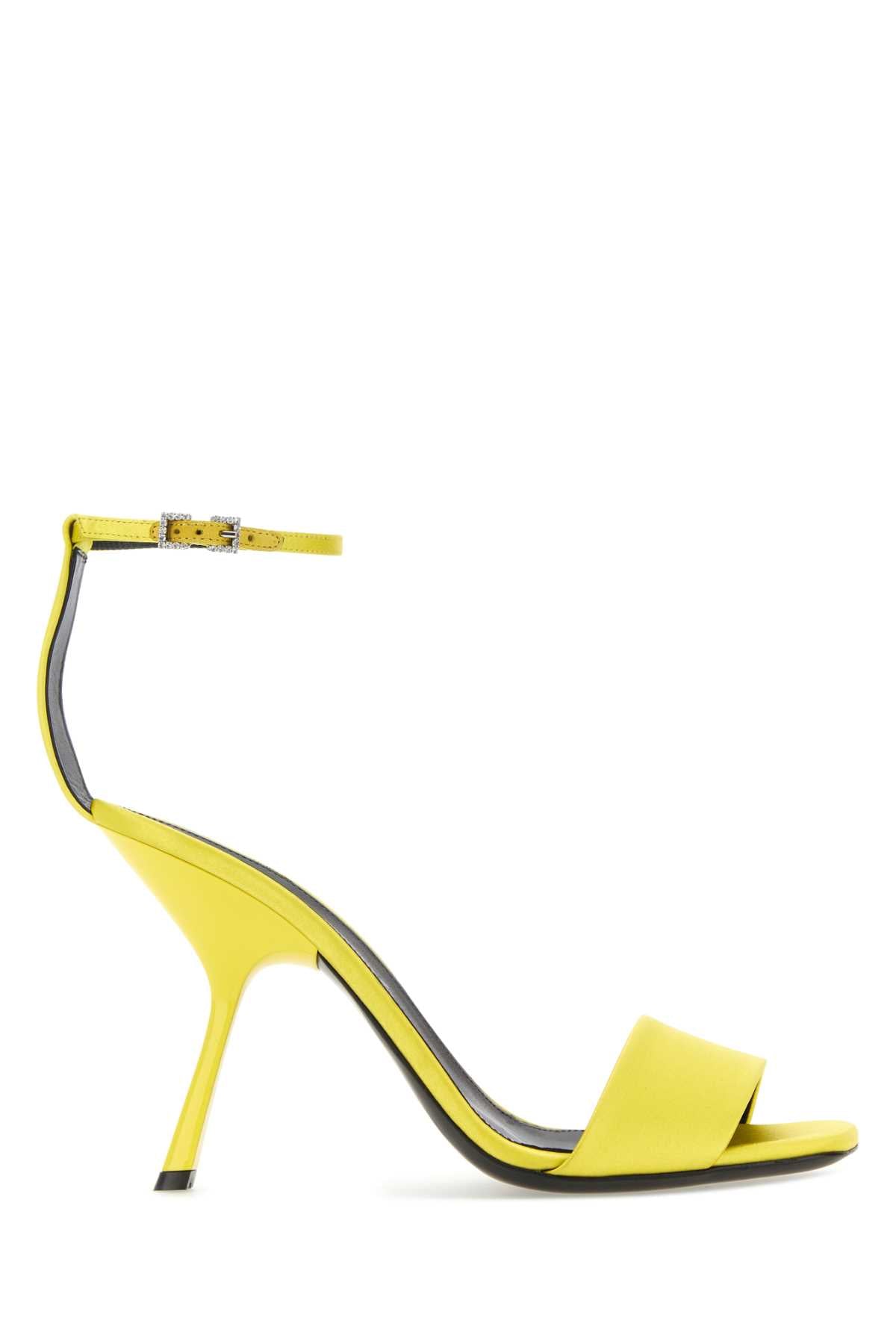 Sergio Rossi Satin Ankle-Strap Heel Sandal — Yellow