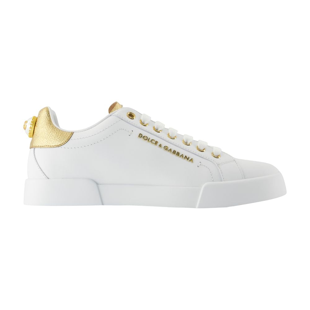 Dolce&Gabbana Logo-Embellished Calfskin Sneaker — White