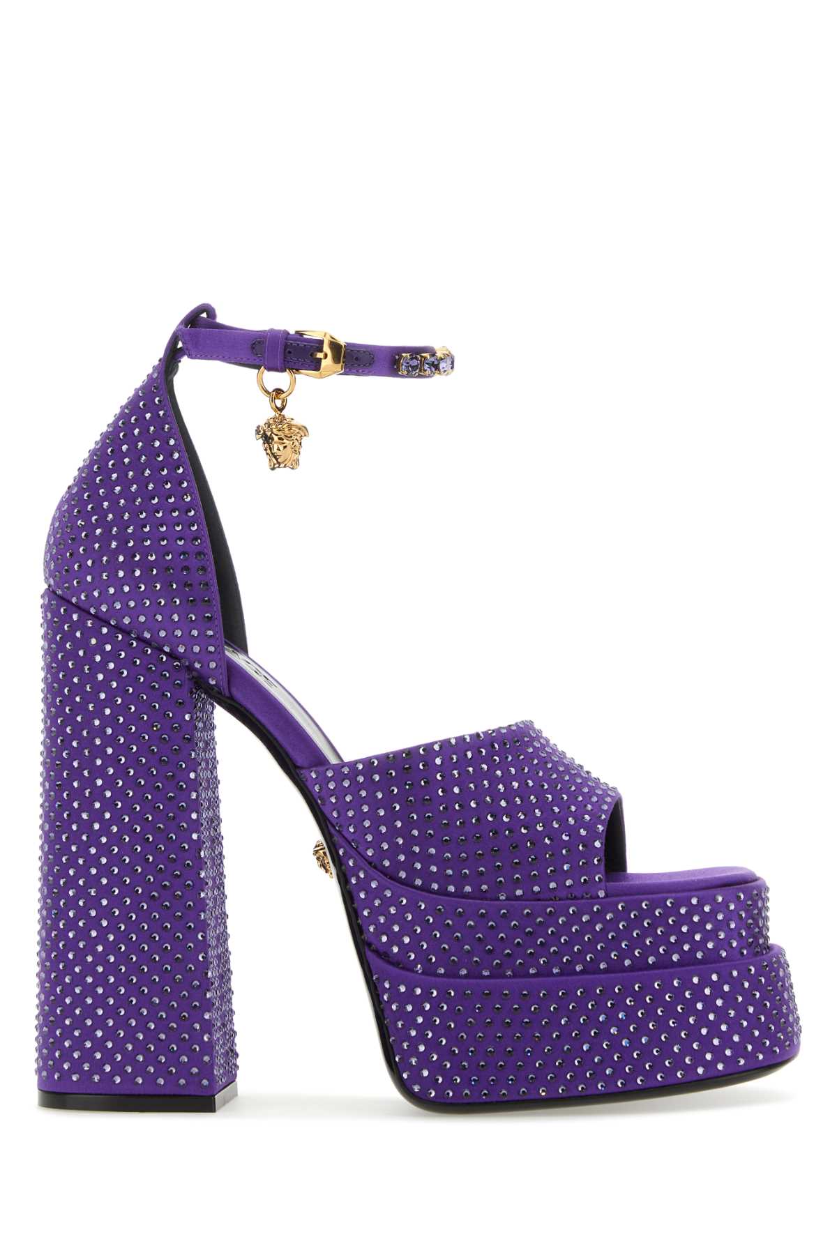 Versace Crystal-Studded Platform Sandal — Purple