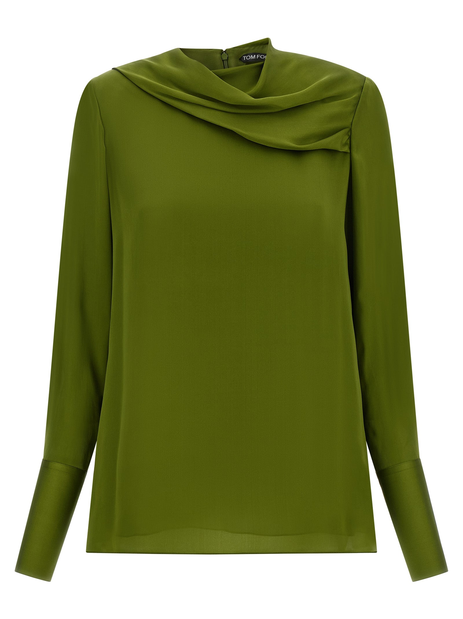 Tom Ford Draped Silk Blouse — Green