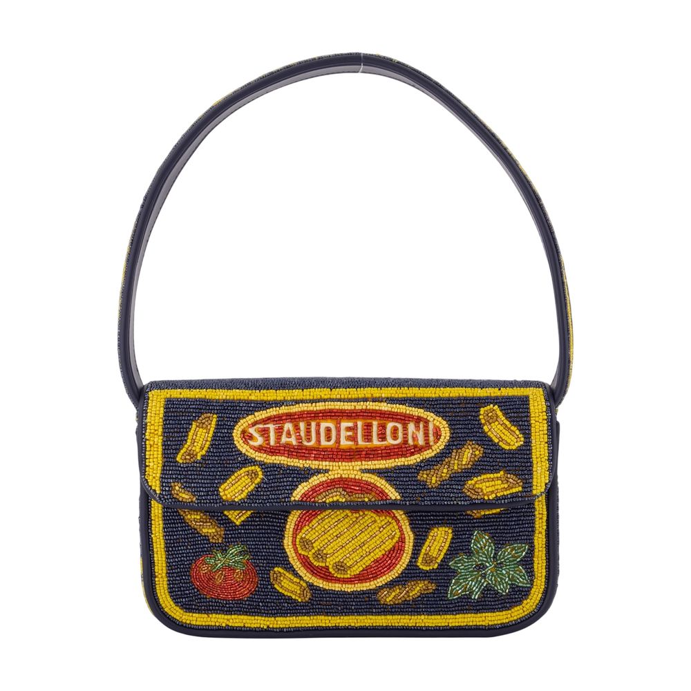 Staud Beaded Embroidered Shoulder Bag — Navy