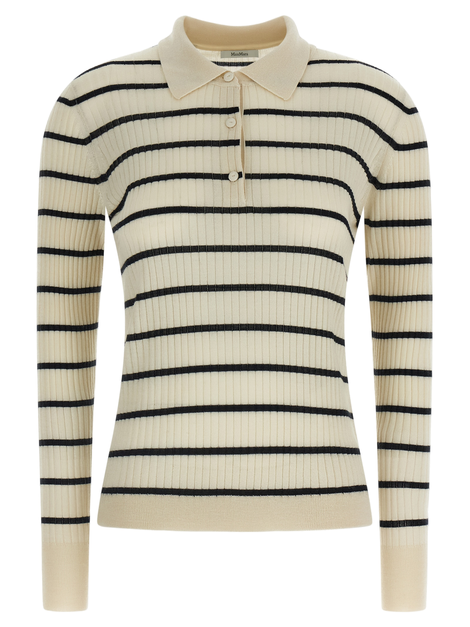 Max Mara Striped Cashmere-Silk Polo — Beige