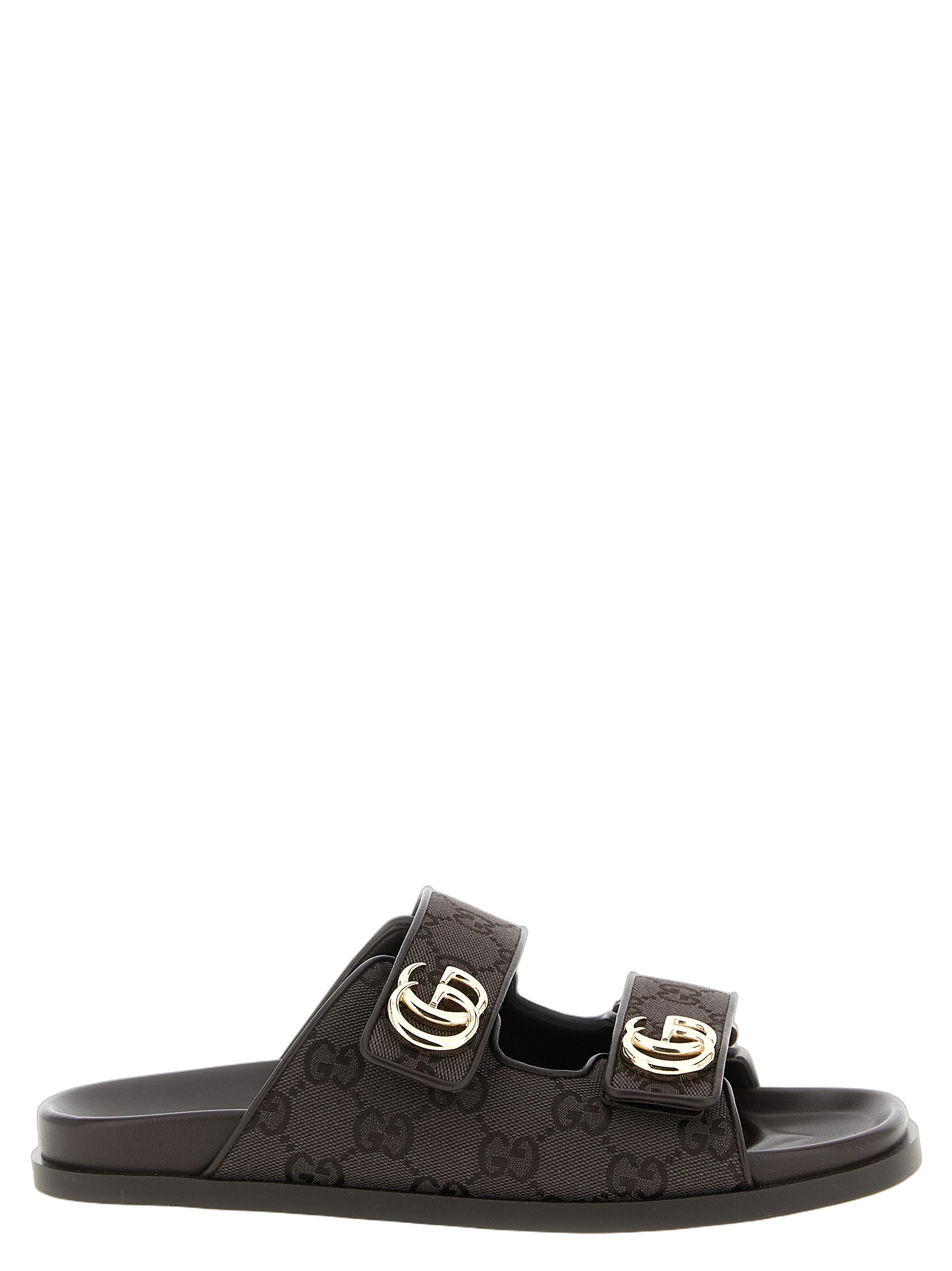 Gucci GG Canvas with Metal Buckles Slide — Brown