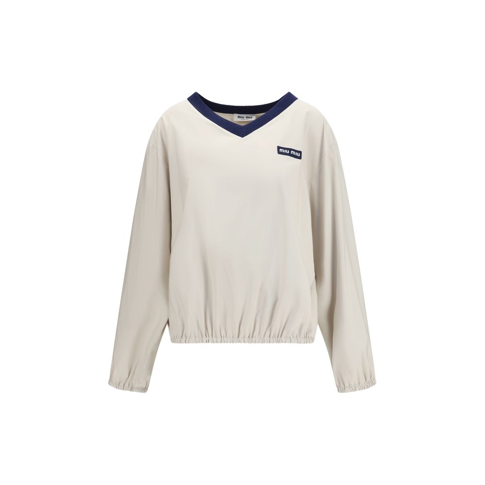 Miu Miu Recycled Polyester V-Neck Sweatshirt — Beige