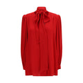 Valentino Garavani Silk Georgette with Bow Collar Blouse — Red