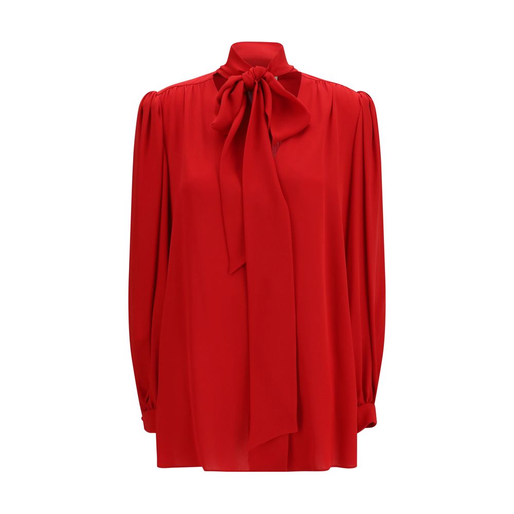 Valentino Garavani Silk Georgette with Bow Collar Blouse — Red