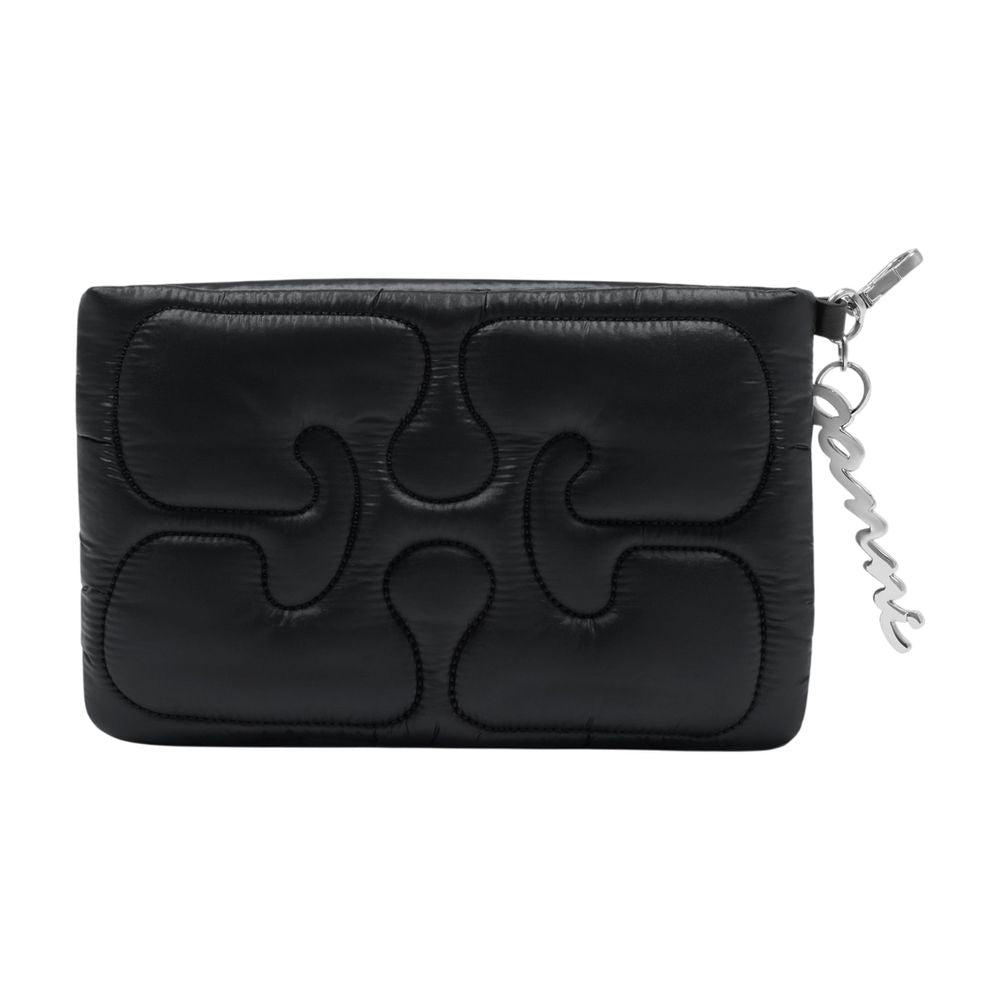 Ganni Quilted Leather Clutch — Black