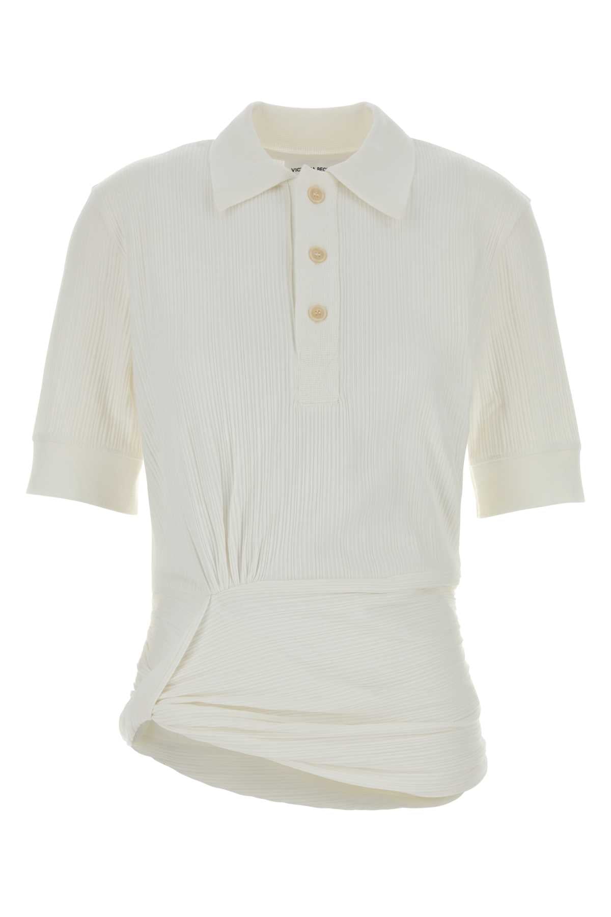 Victoria Beckham Ribbed Cotton-Elastane Polo — White