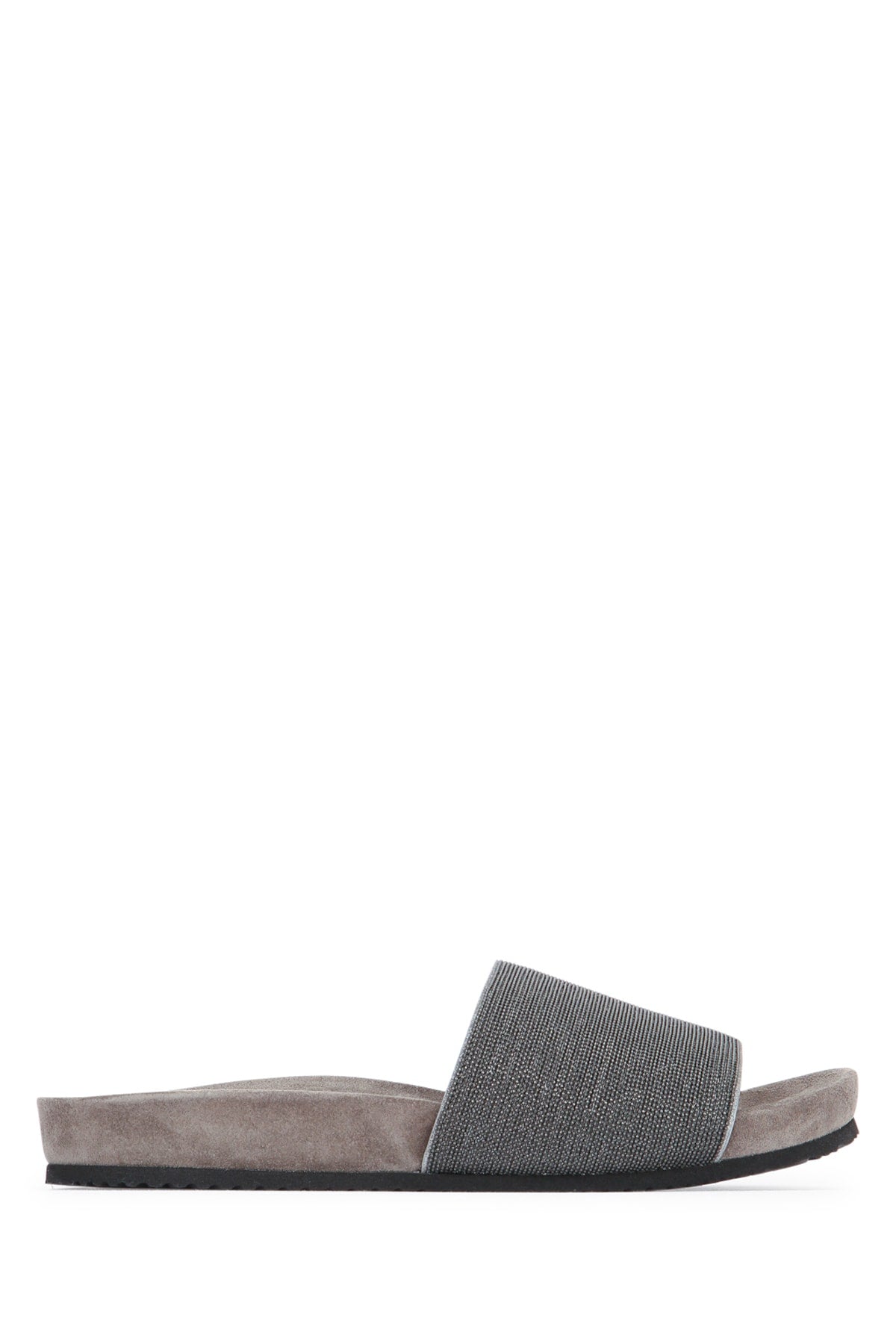 Brunello Cucinelli Knit-Paneled Suede Slipper — Gray