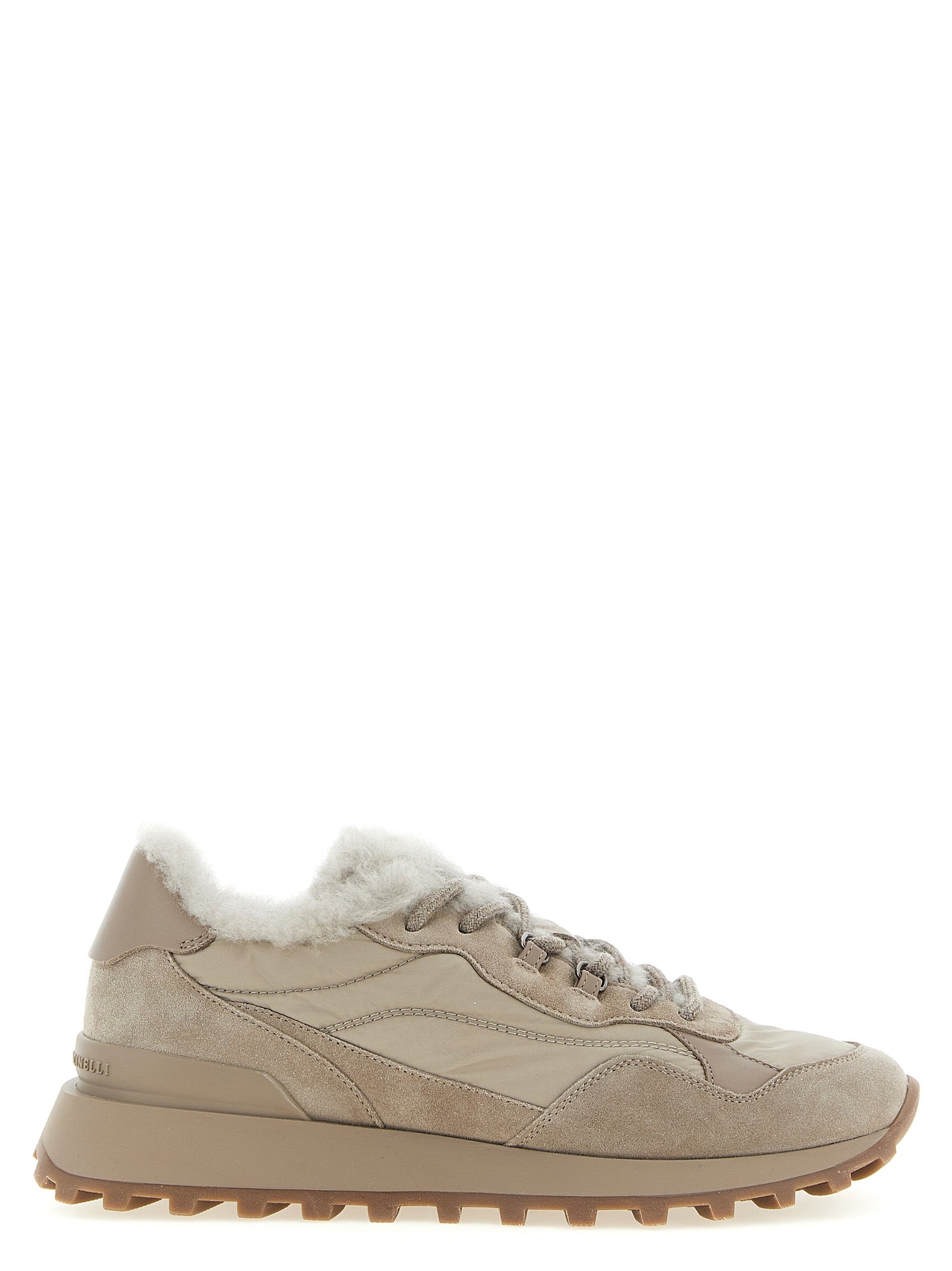 Brunello Cucinelli Shearling-Lined Suede Sneaker — Beige