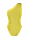 Bottega Veneta Plissé One-Shoulder Swimsuit — Yellow