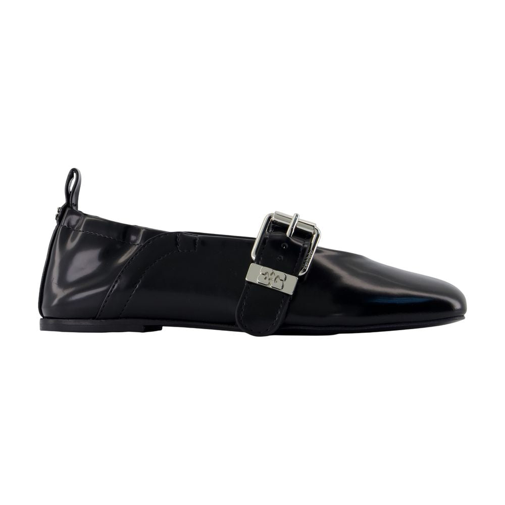 Ganni Sue Box Ballerina Flat — Black