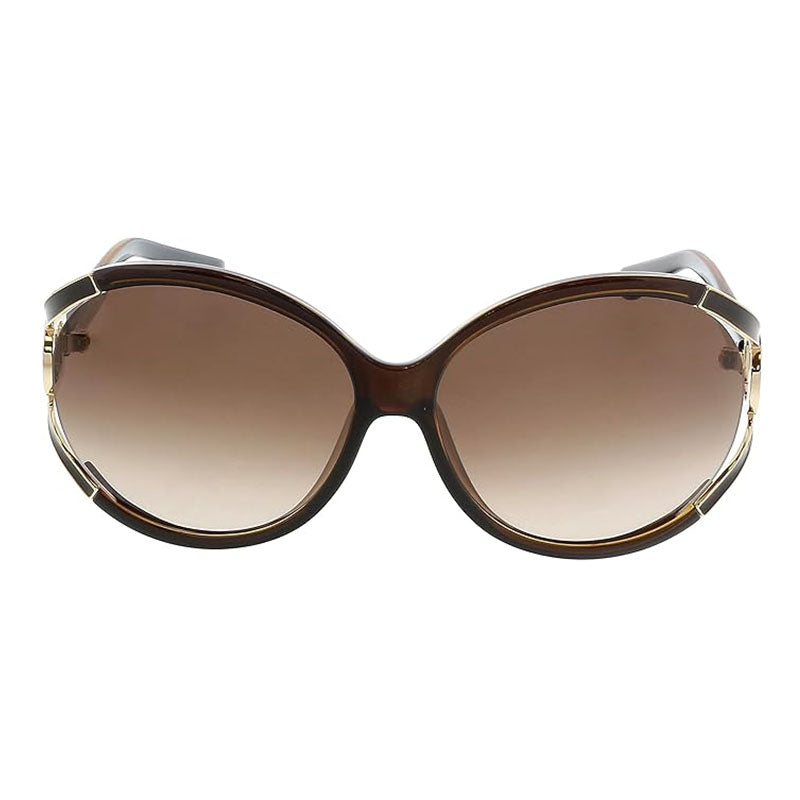 Ferragamo Oval Semi-Rim Sunglasses — Brown