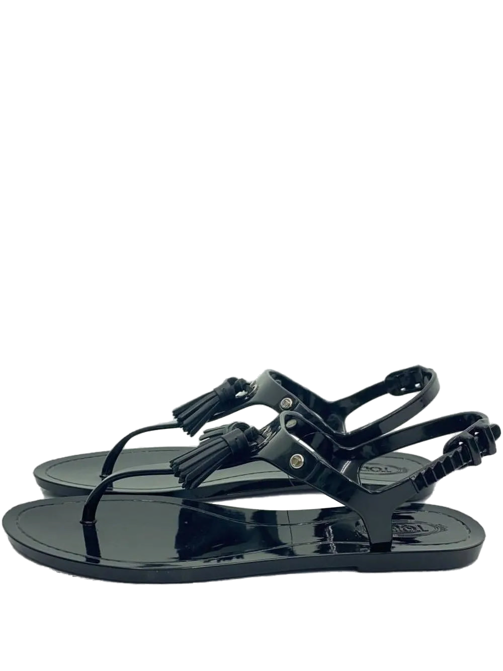 Tod's Tassel-Embellished T-Bar Sandals — Black