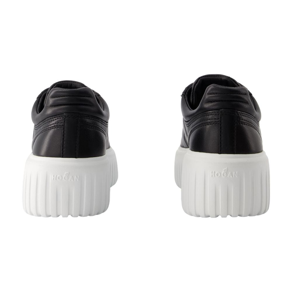 Hogan Ribbed-Sole Leather Sneaker — Black
