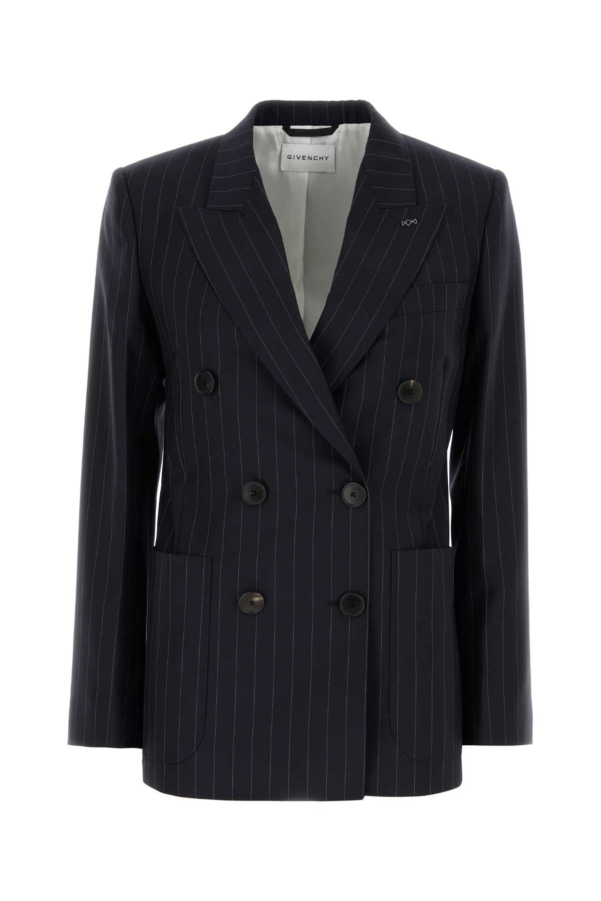 Givenchy Wool Pinstriped Blazer — Navy