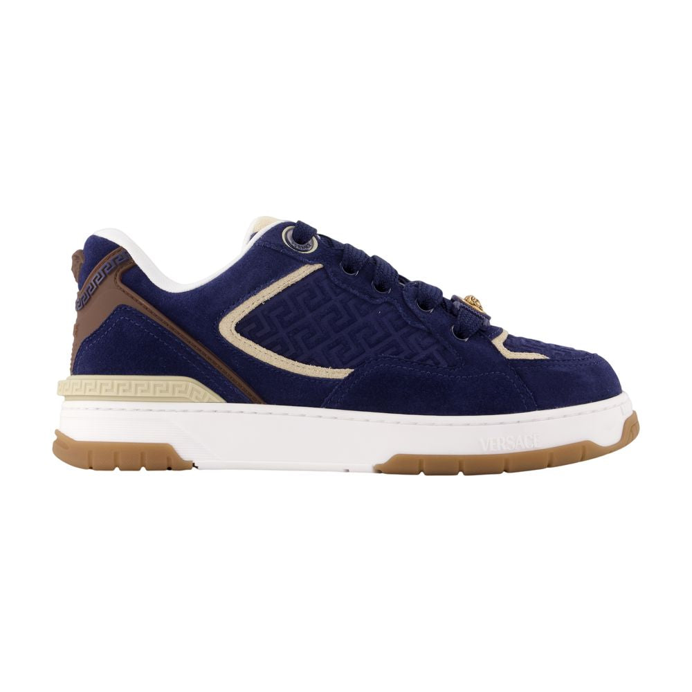 Versace Calfskin Leather Colorblock Sneaker — Navy