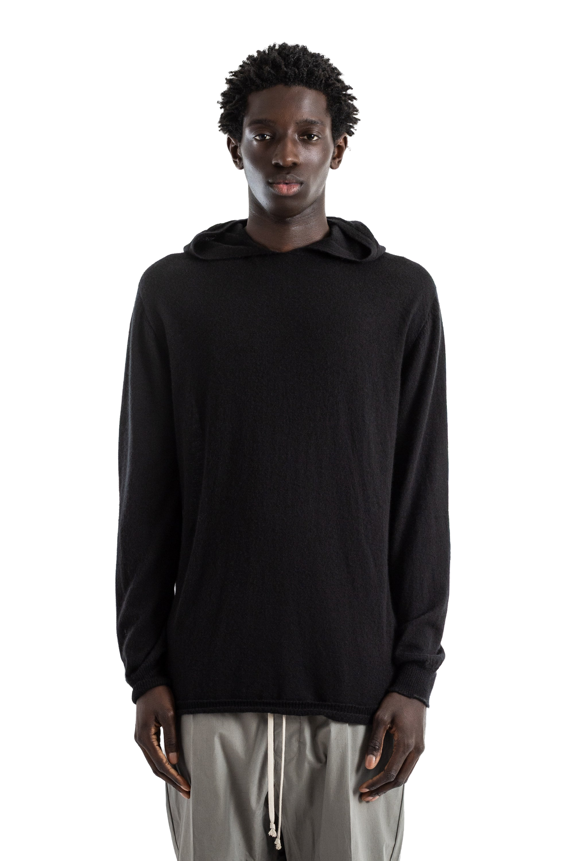 Sudadera con Capucha de Punto de Lana Virgen Rick Owens — Negro
