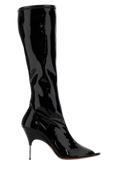 Amina Muaddi Patent Leather Open-Toe Heel — Black