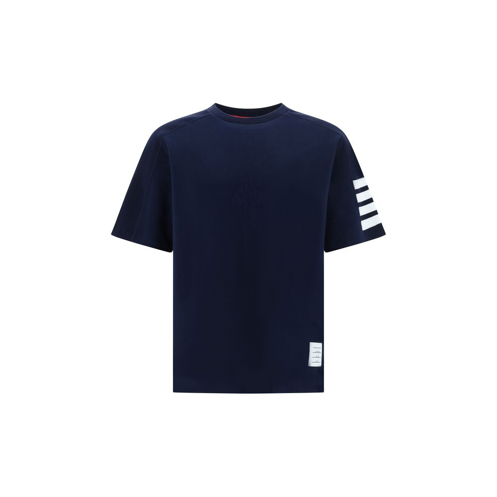 Thom Browne Horizontal-Striped Cotton T-Shirt — Navy