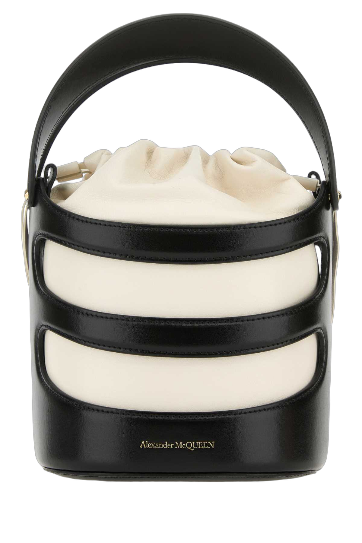 Alexander McQueen Leather Colorblock Bucket Bag — Black