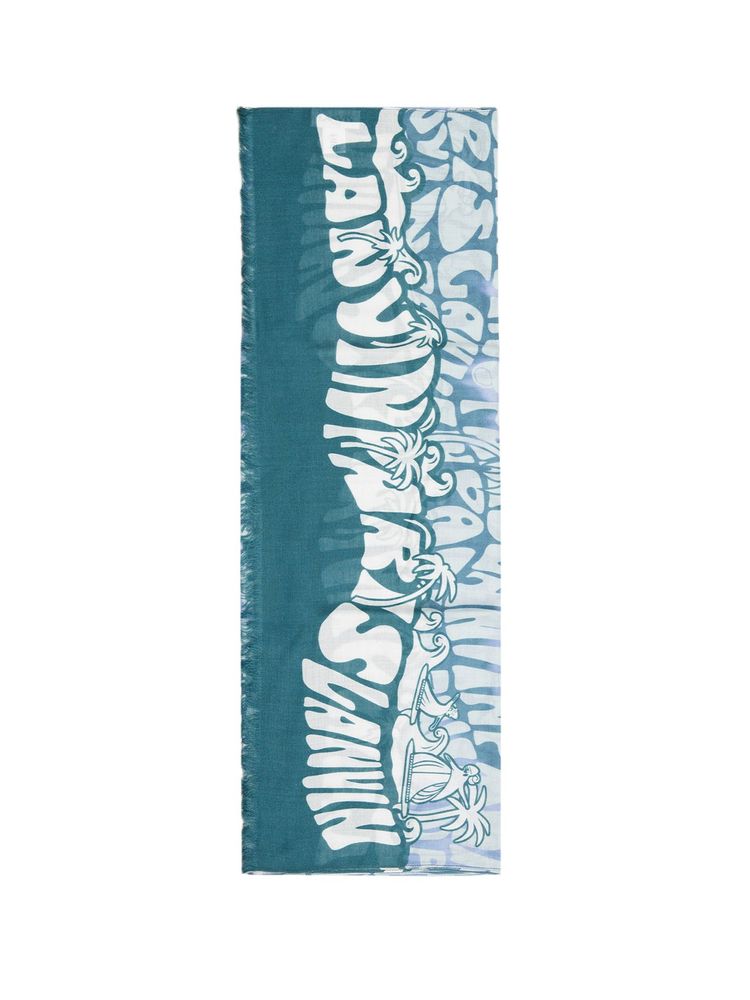 Lanvin Logo-Jacquard Wool Scarf — Dark Teal