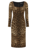 Vestido de viscosa con estampado de leopardo de Dolce & Gabbana — Marrón