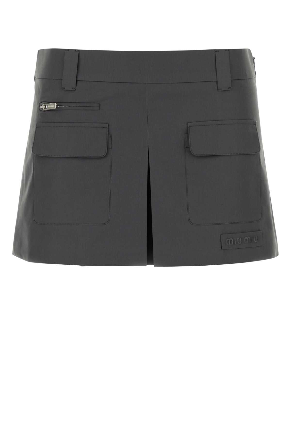 Miu Miu Pleated Cargo Cotton Cargo Skirt — Gray