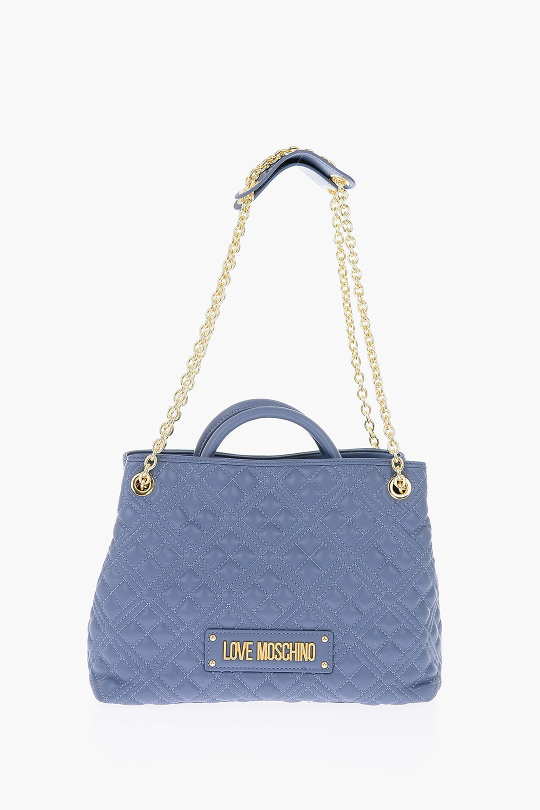 Moschino Quilted Faux Leather Shoulder Bag — Blue
