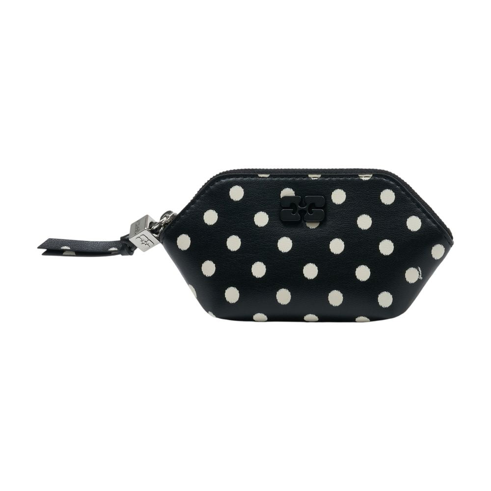 Ganni Polka-Dot Lambskin Coin Purse — Black