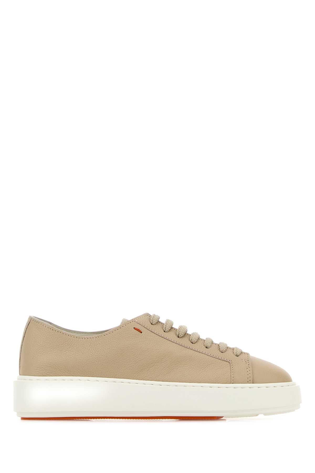 Santoni Leather Clean Sneaker — Beige