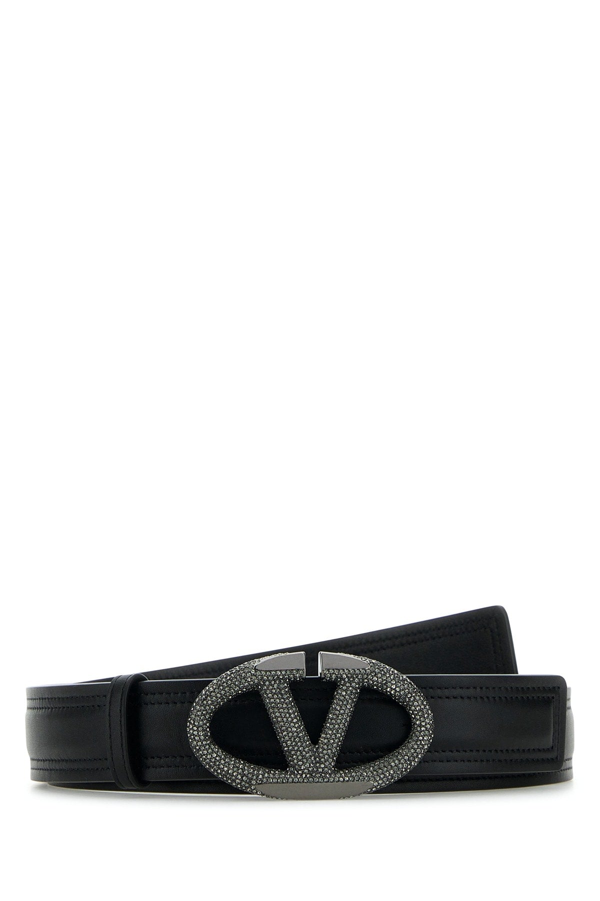 Valentino Garavani Crystal Buckle Belt — Black