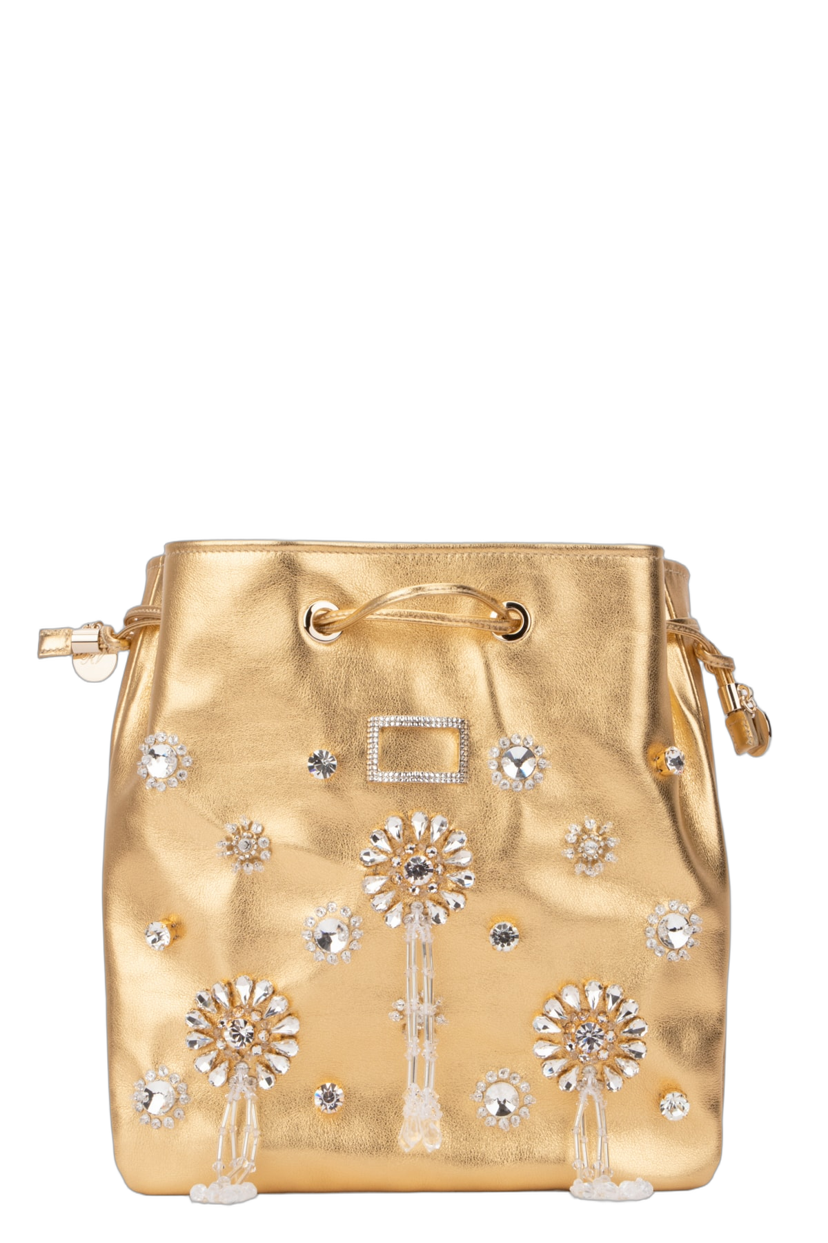 Roger Vivier Crystal-Embellished Leather Shoulder Bag — Gold