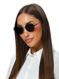 Blumarine SBM230S Metal Round-Frame Sunglasses — Black